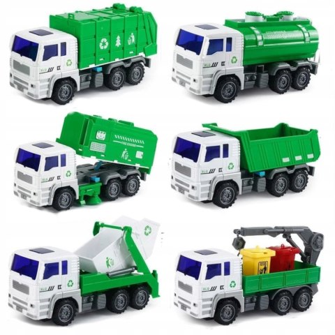 ZESTAW 6 POJAZDÓW DO WYWOZU ŚMIECI RUCHOME ELEMENTY ŚMIECIARKA 6H ZESTAW 6 POJAZDÓW DO WYWOZU ŚMIECI RUCHOME ELEMENTY ŚMIECIARKA 6H