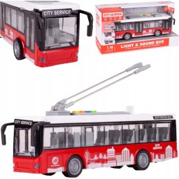 DUŻY CZERWONY TROLEJBUS MIEJSKI OTWIERANE DRZWI DŹWIĘKI ŚWIATŁA WY911A