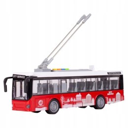 DUŻY CZERWONY TROLEJBUS MIEJSKI OTWIERANE DRZWI DŹWIĘKI ŚWIATŁA WY911A