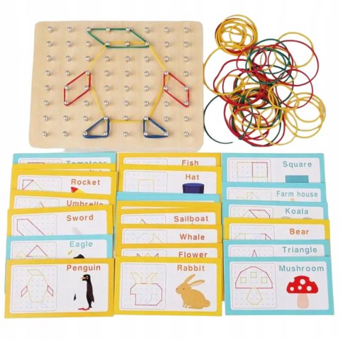 UKŁADANKA GUMKAMI EDUKACYJNA DREWNIANA TABLICA KREATYWNA SORTER 3+ MA-078 UKŁADANKA GUMKAMI EDUKACYJNA DREWNIANA TABLICA KREATYWNA SORTER 3+ MA-078