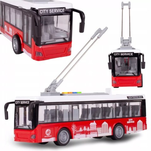 DUŻY CZERWONY TROLEJBUS MIEJSKI OTWIERANE DRZWI DŹWIĘKI ŚWIATŁA WY911A DUŻY CZERWONY TROLEJBUS MIEJSKI OTWIERANE DRZWI DŹWIĘKI ŚWIATŁA WY911A