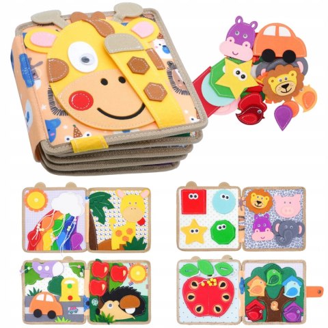 Książeczka filcowa odczepiane elementy tablica 3D Montessori żyrafa F30 Książeczka filcowa odczepiane elementy tablica 3D Montessori żyrafa F30