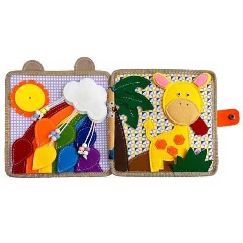 Książeczka filcowa odczepiane elementy tablica 3D Montessori żyrafa F30 Książeczka filcowa odczepiane elementy tablica 3D Montessori żyrafa F30