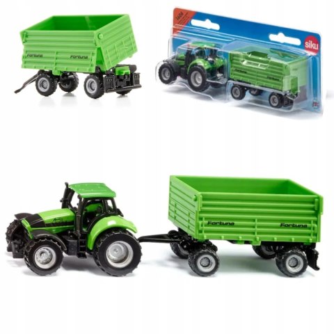Siku Traktor Deutz-Fahr z przyczepą 2-osiową Fortuna model metal S1606 Siku Traktor Deutz-Fahr z przyczepą 2-osiową Fortuna model metal S1606